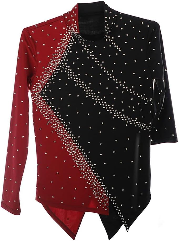 Men's Red Black Stitched Diamond Figure Skating Suit Competition Performance Training