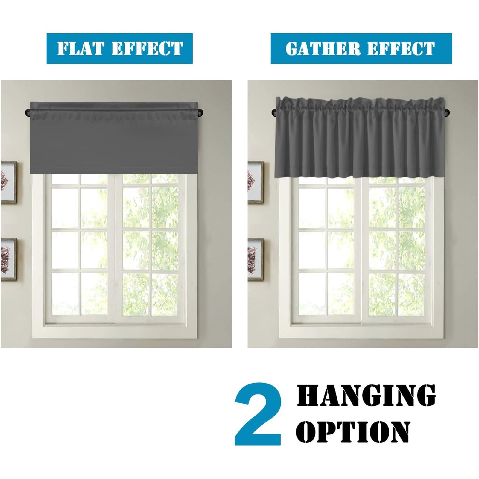 Blackout Curtain Valances for Kitchen Windows/Bathroom/Living Room/Bedroom Privacy Decorative Rod Pocket Short Winow Valance Curtains, 52" L x 18" H (Gris Foncé,52'' x 18'' 4 Pcs)