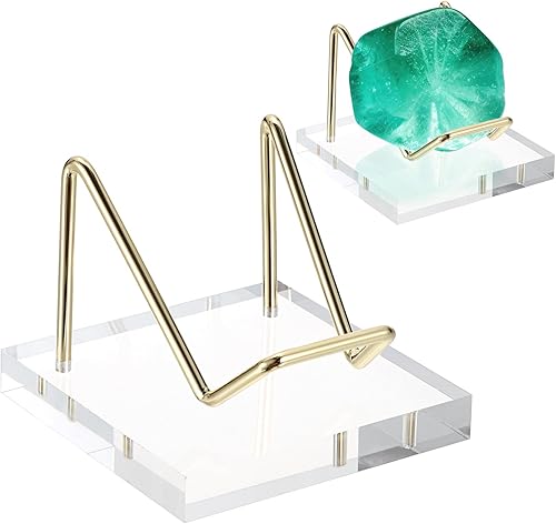 Miniatura 9 de Hipiwe Soporte de exhibición de metal con base acrílica, soporte dorado para tarjetas de visita con caballete de roca para coral fósil, rocas