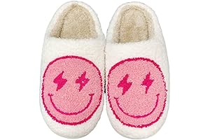 Women's Men's Retro Leopard Print Smiley Slippers Lightning Bolt Smiley Slippers Memory...