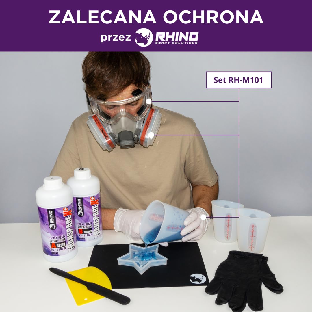 Zestaw żywicy epoksydowej przezroczysty RHINO Smart Solutions TRANSPAREX+ 2000ml do rękodzieła - 1000 ml przezroczystej płynnej żywicy + 1000 ml utwardzacz (1:1) do majsterkowania, sztuki,