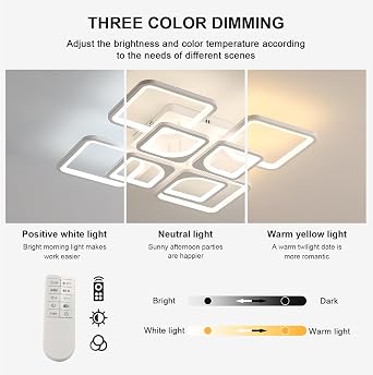 Riserva Dimmable Ceiling Light LED 80W, Square, White, 3000K-6500K | Ceiling Lamp Modern for Bedroom, Living Room, Dining Room, Kitchen, Office [Energy Class E]