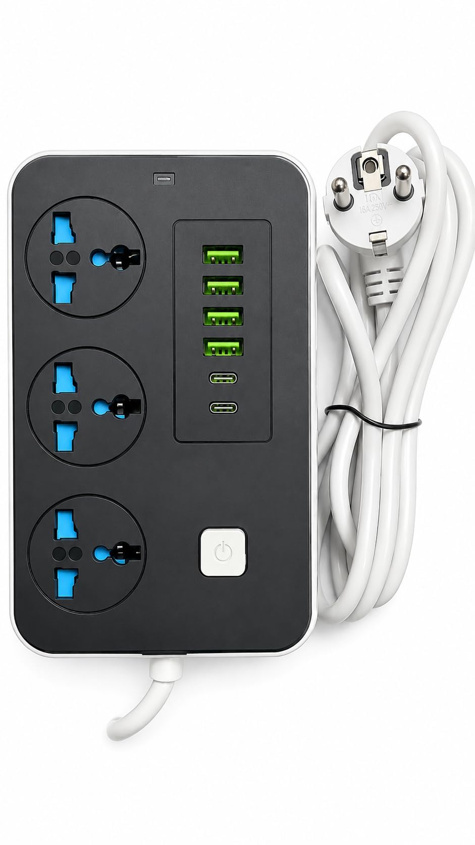 Power Strip Extension Board 2500W, 3 AC Universal Outlets, 4 USB-A & 2 USB-C Fast Charging Ports, 38W Smart Charger, Fire-Resistant Body, Surge Protection, 1 Meter Cord-image-38