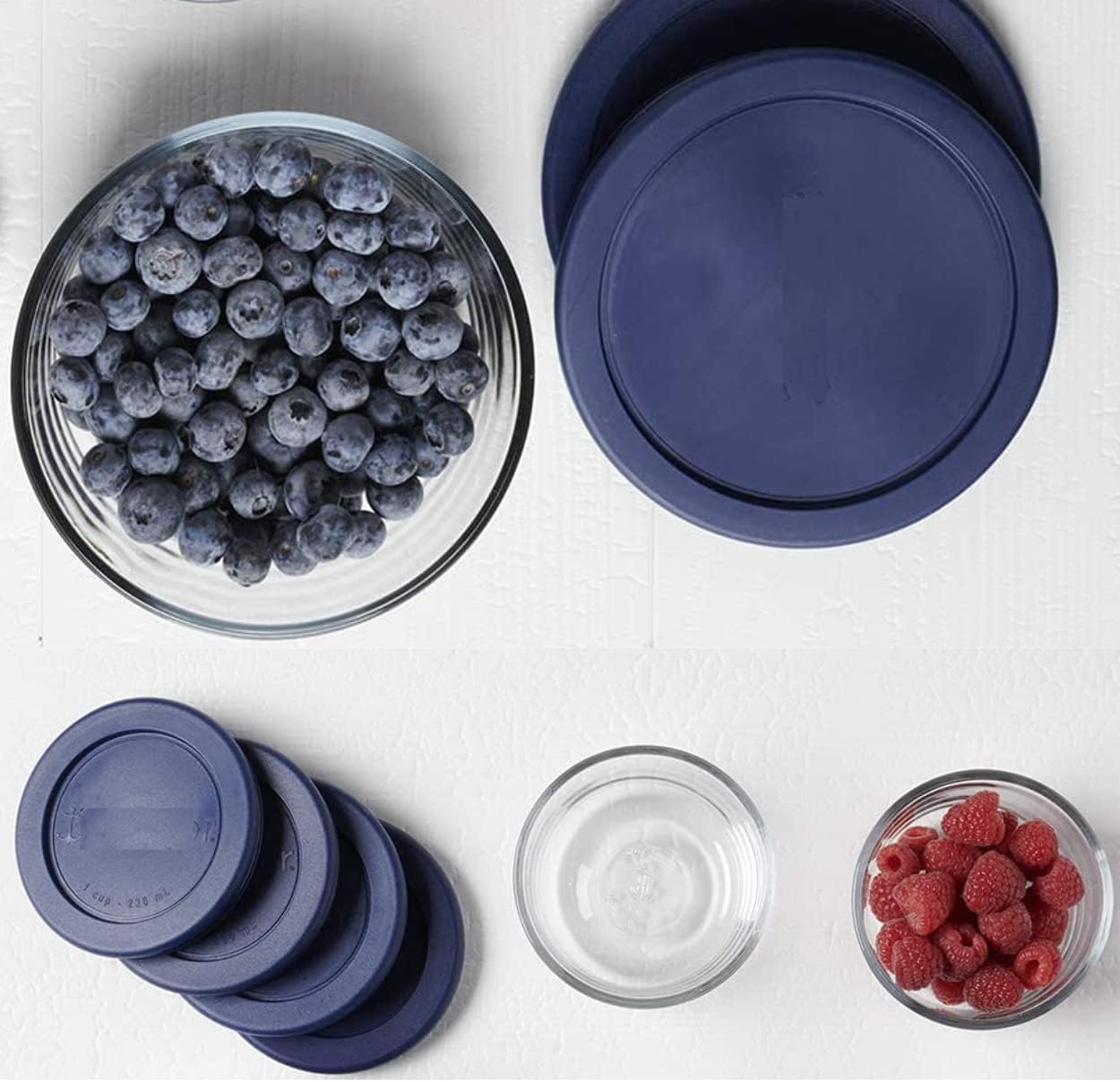 Lids for Pyrex and Anchor Round Glass Containers Works For 6/7 Cups(6-Cups, Blue-4 PACK)