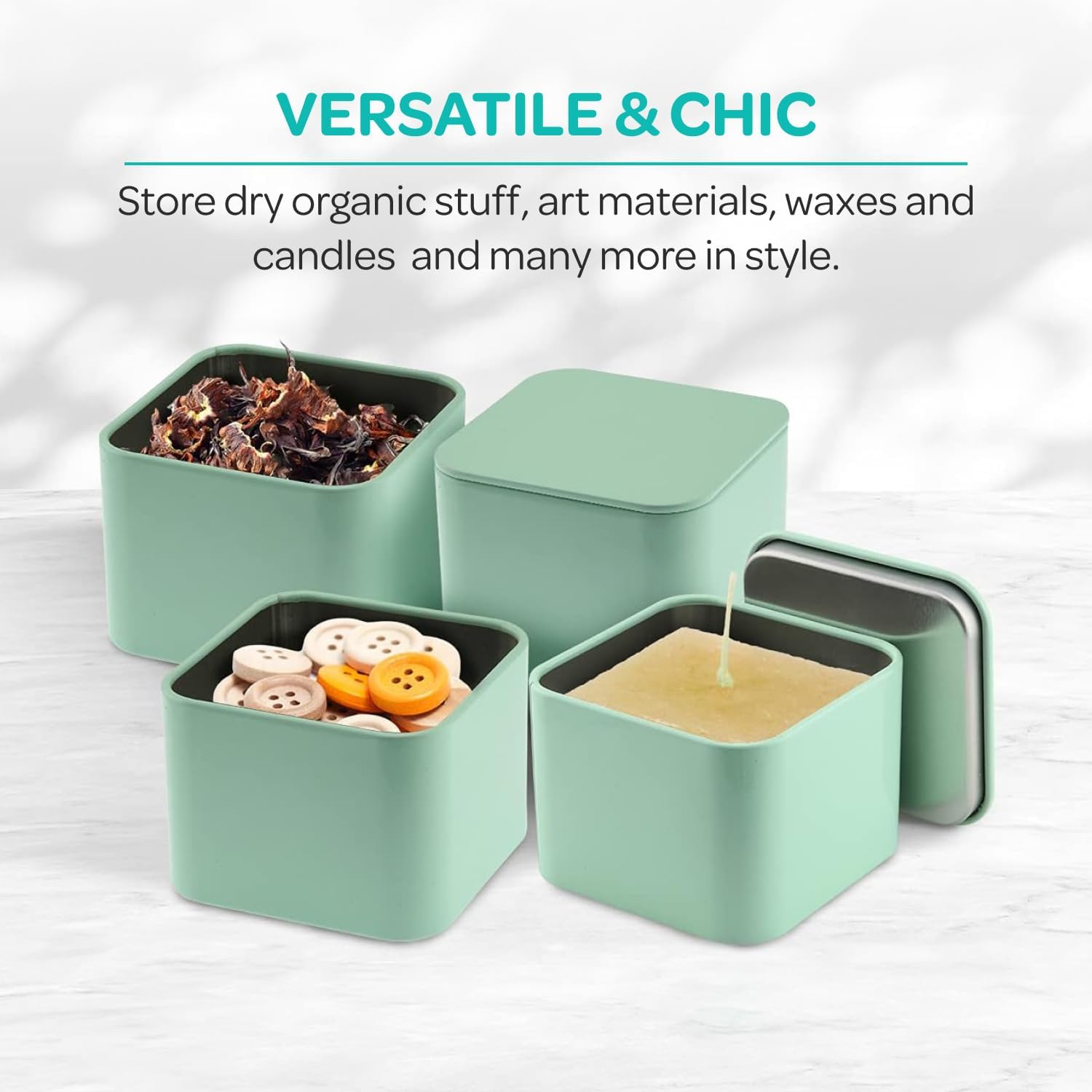 SUNCN ミントスクエア缶 蓋付き - 24個パック 8オンス 缶 キャンドル用 丈夫 耐熱 錆びないブリキ容器 キャンドル作り