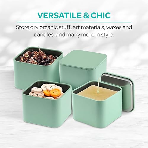 Miniatura 4 de Hearts & Crafts Latas de velas cuadradas de menta de 8 onzas con tapas, paquete de 24 tarros de velas a granel para hacer velas, artes y
