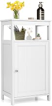 COSTWAY Bathroom Storage Cabinet, Wooden Freestanding Storage Organizer with Deep Drawers & Adjustable Shelf, Single Door Narrow Floor Cabinet for Living Room, Bathroom, Kitchen, Entryway (White)