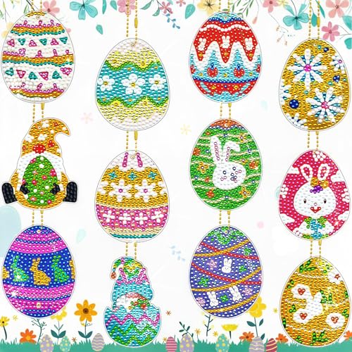 Diamond Painting Ostern Ostereier Schlüsselanhänger,12 Stück...