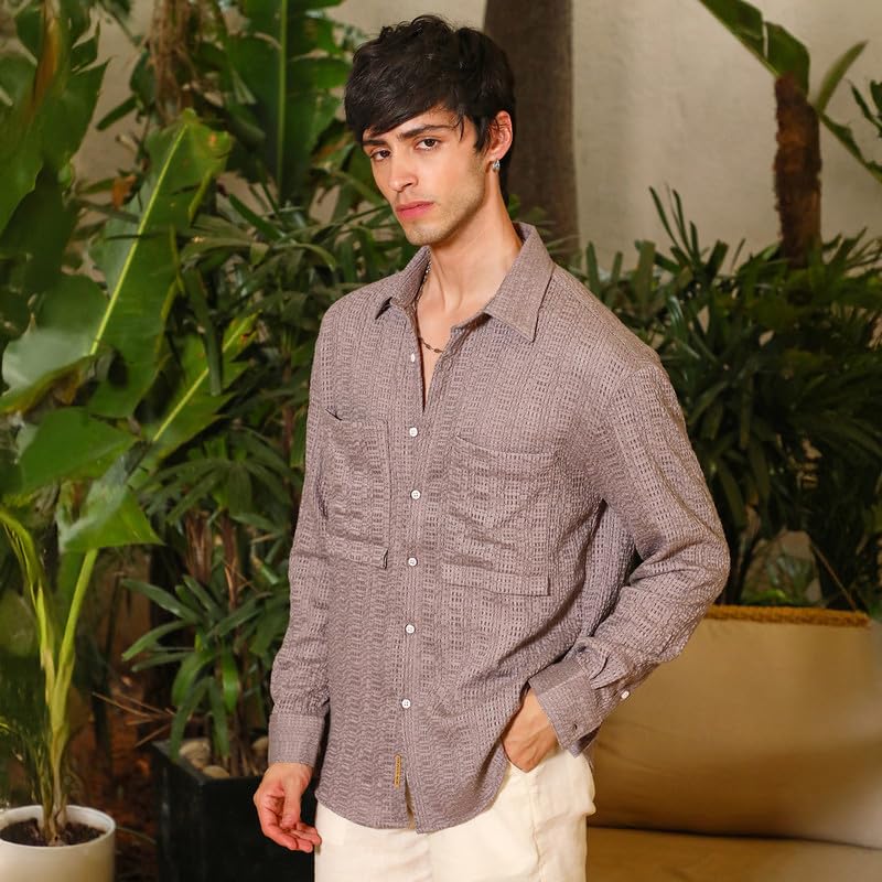 Image of CAHOOT Men's Oversized Shirt Casual Wear | Lapel Collar | Long Sleeve | Button Closure | Oversized Shirt Crafted with Comfort Fit for Everyday Wear