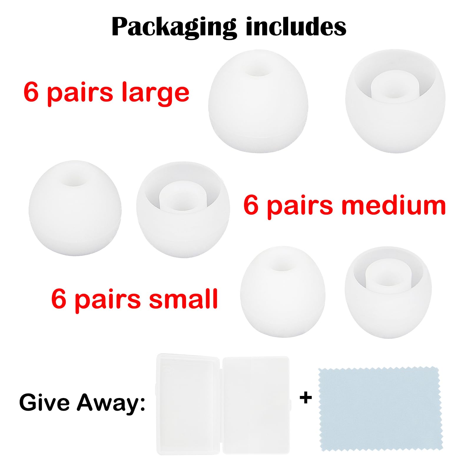 DMZHY Eartips for Earbuds,Headphone Ear Tips,Silicone Earbud Tips,18 Pairs Earbud Replacement Tips SML,Bluetooth Earbuds Replacement Tips White