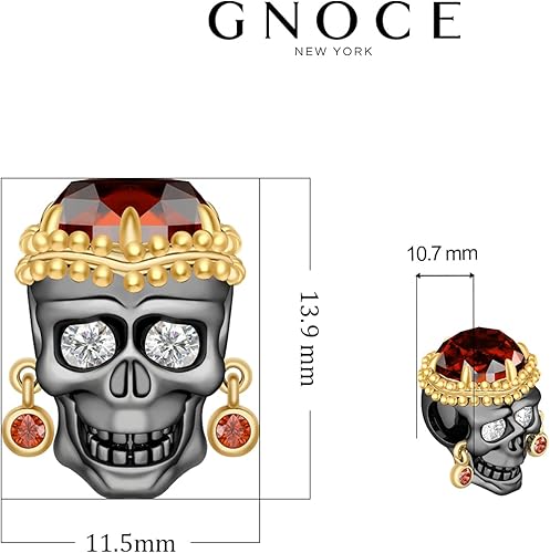 Miniatura 7 de GNOCE Dijes de calavera chapados en oro rosa, dije de plata de ley 925, se adapta a pulseras, collares, mujeres, hombres, niñas, niños, regalos de