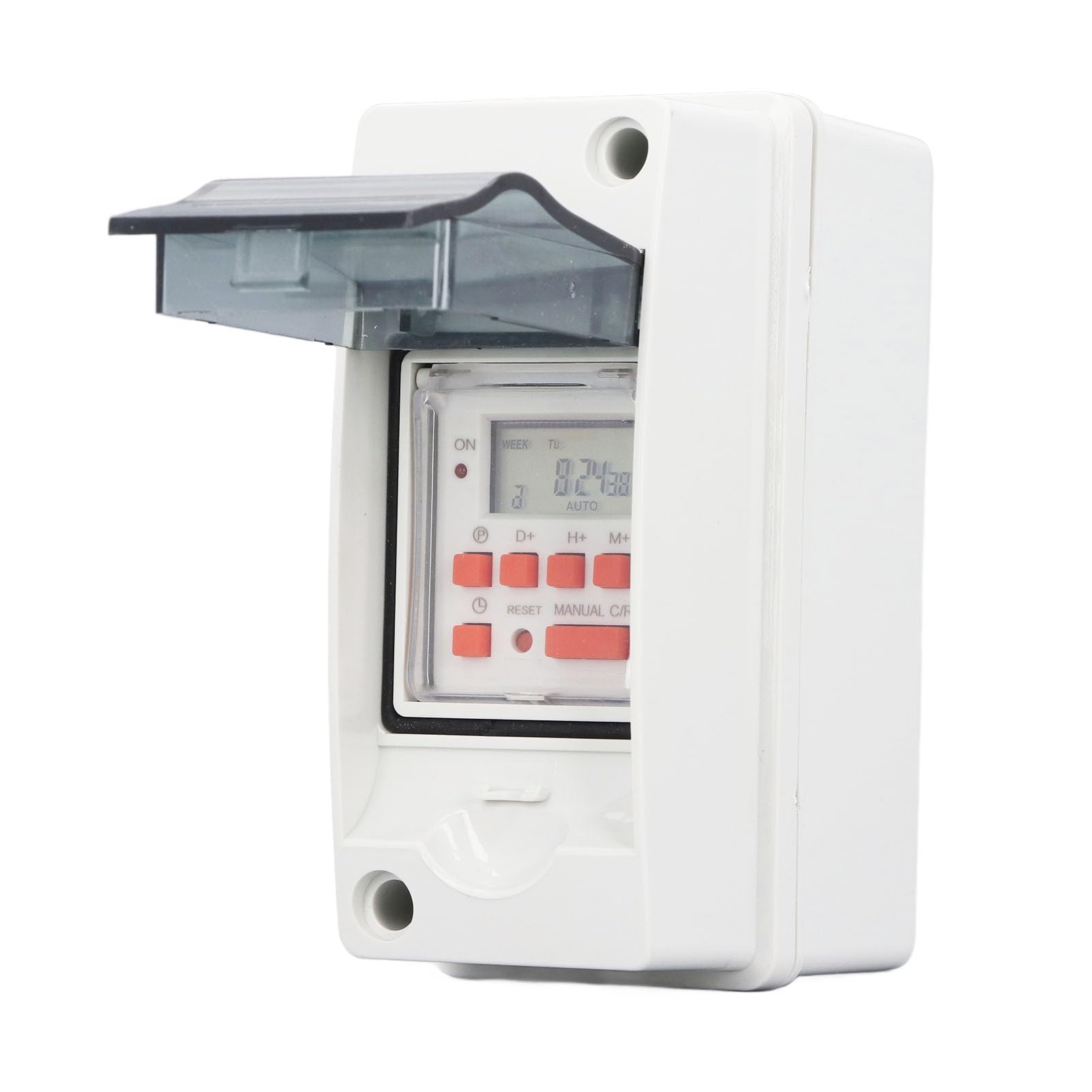 YUYTE Zeitschaltuhr Außenbereich Ip54 [Upgrade-Modell 2024] Zeitschaltuhr, Programmierbares 7-Tage-LCD-Display, Digitale mit 28 Ein-Aus-Zeitplänen und Box – für den Außenbereich und Hohe Leistung