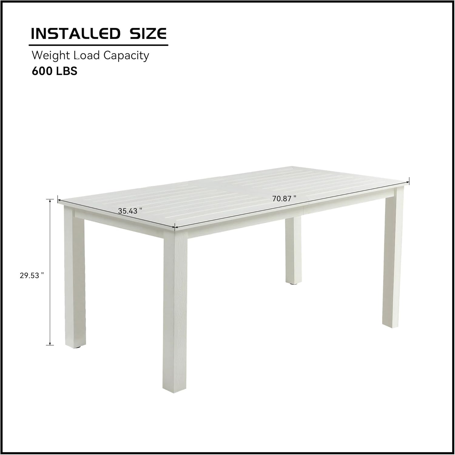 GOWE HIPS Outdoor Dining Table,70.86" Rectangular All Weather Dining Table for 4-6 Persons, Dining Table for Outdoors and Indoors White