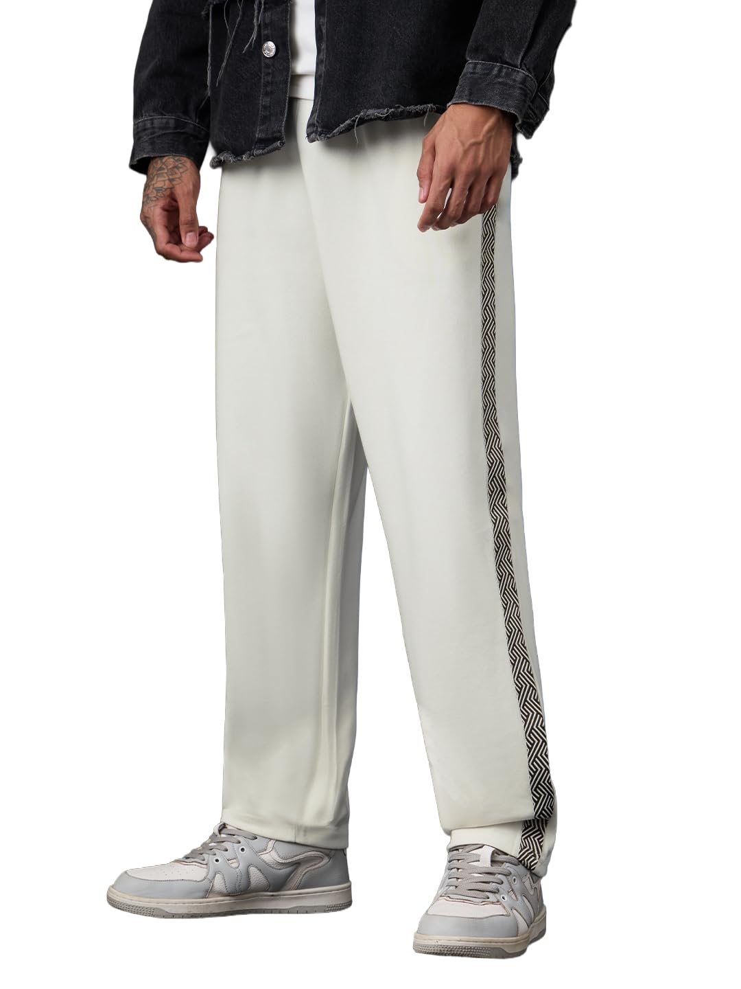 The Souled Store Straight-Fit Joggers: Men and Boys Elastic Waistband Solid Cotton Blend Lightweight Athleisure Straight Fit Joggers in neutral