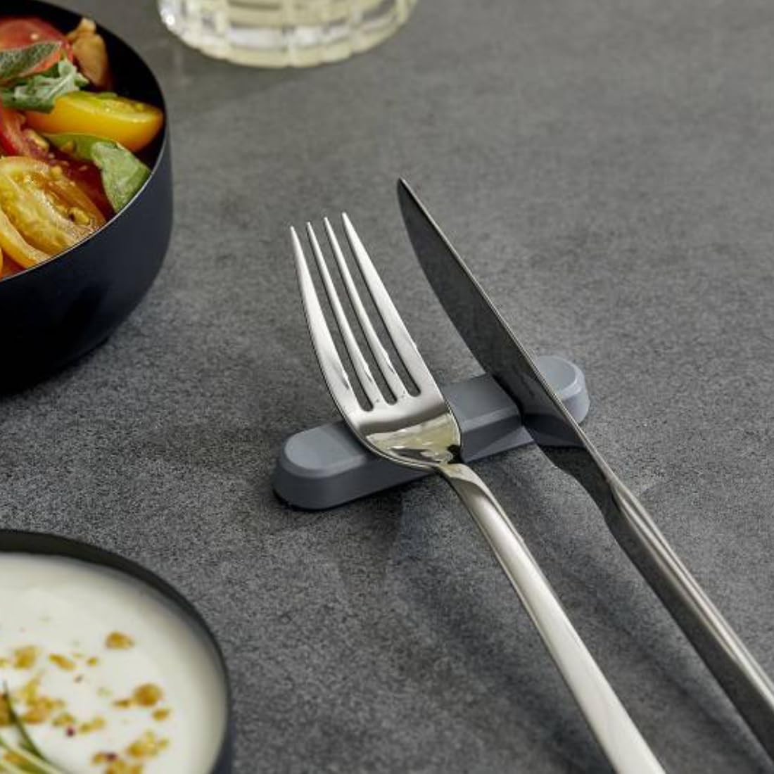 MAQA 6 pz Poggia posate da tavolo 8 cm in melamina, appoggio posate tavola nero, grigio o bianco, Portaposate ristorante Grigio