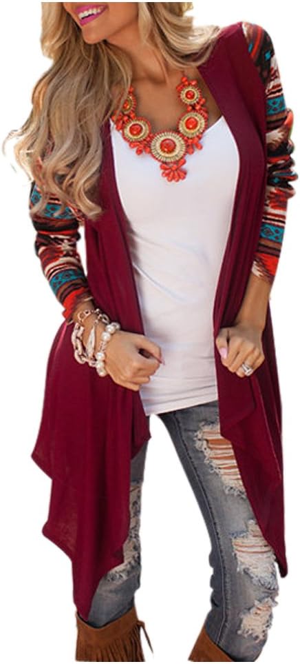 CutyKids Womens Long Sleeve Loose Drape Front Cape Boho Cardigans Blouse Red 2XL