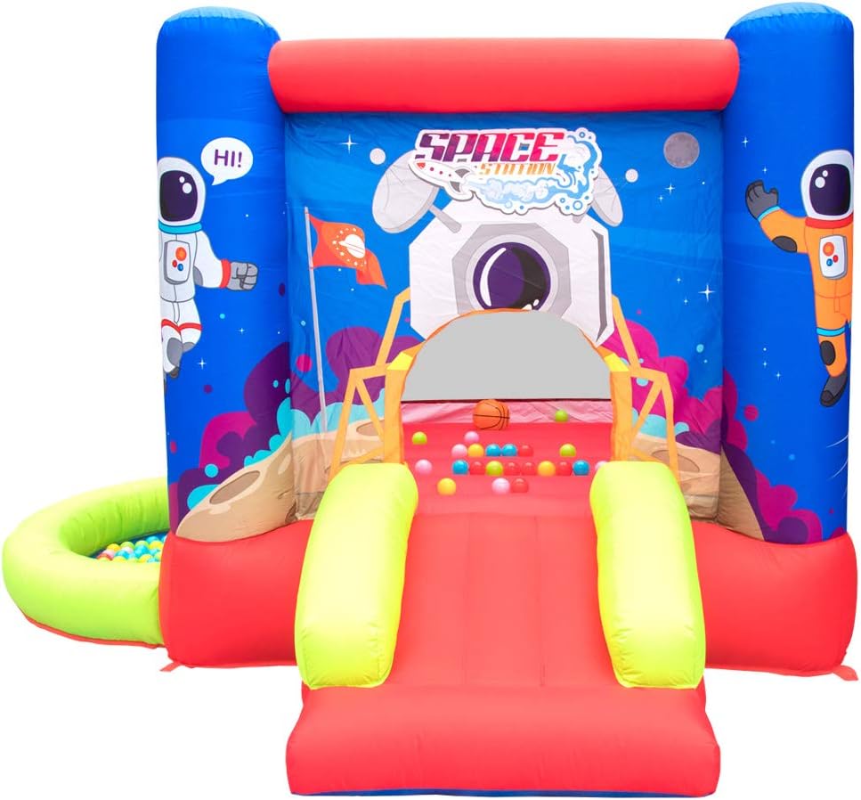 WELLFUNTIME Inflatable Bounce House with Slide, Jumping Castle with Blower for Kids Play House with Wave Pool