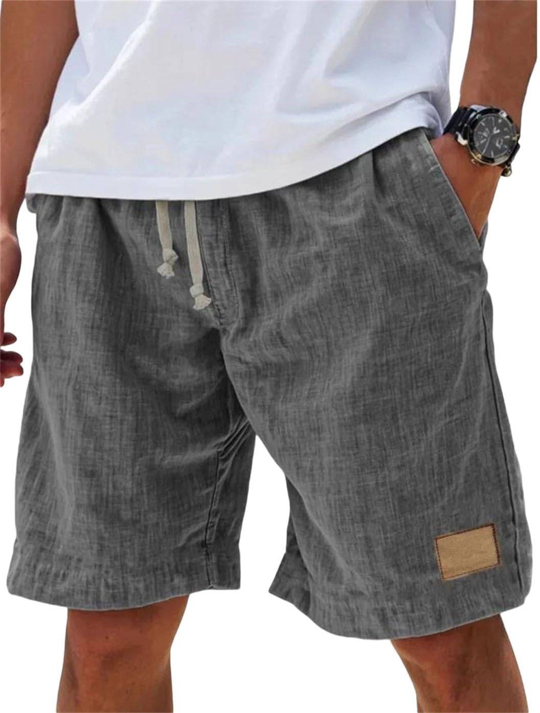 Men's Summer Linen Cotton Breathable Casual Beach Sports Shorts