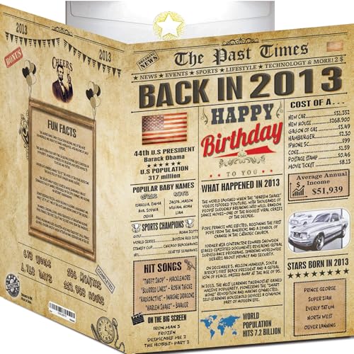 13th Birthday Card - Back In 2013 Newspaper - 13th Happy BIRTHDAY cards for Him Her - Vintage 13 th birthday gifts for women men - JUMBO A4 size - 13 th birthday decorations - gift for 13 year old