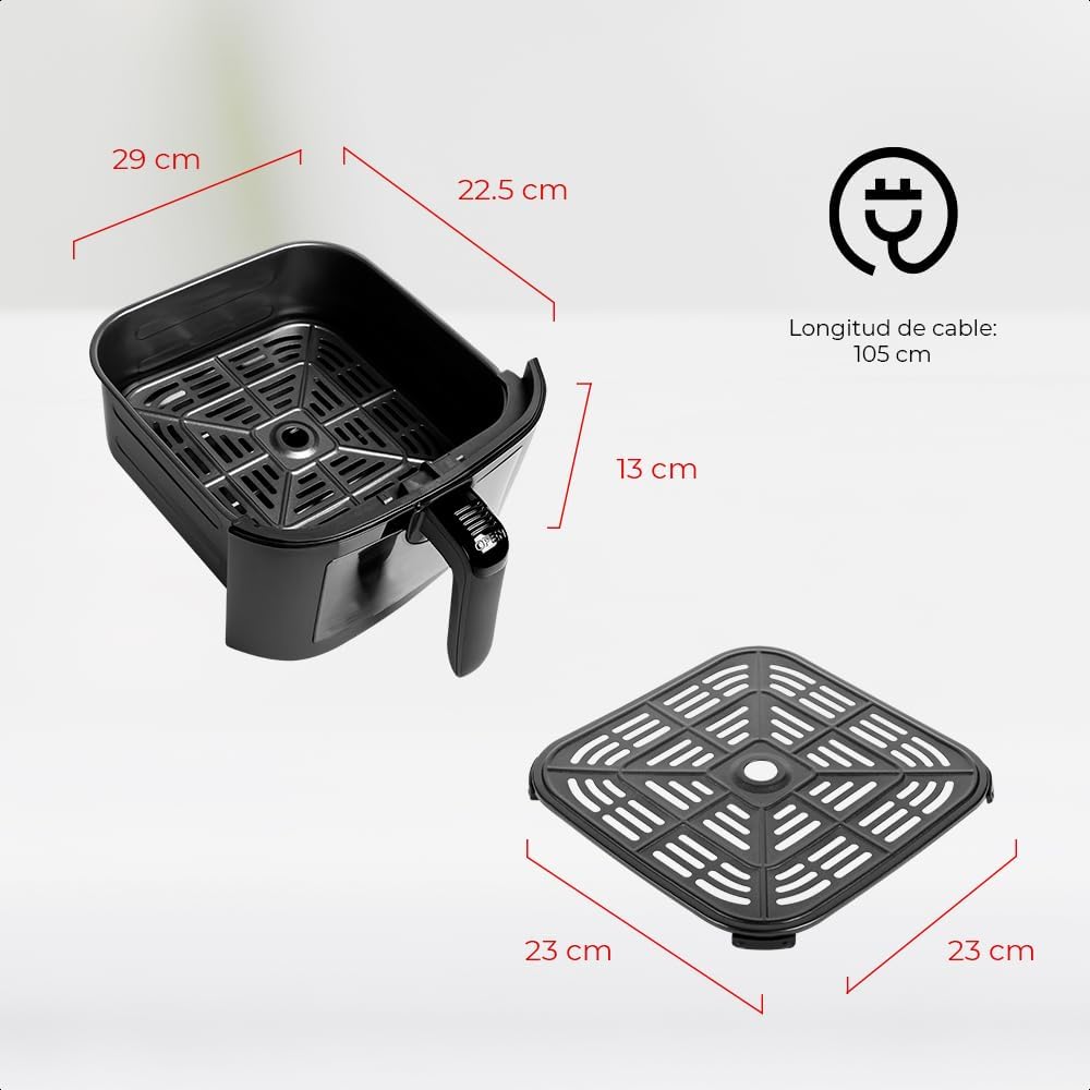 Dimensions of the air fryer basket and removable crisper plate