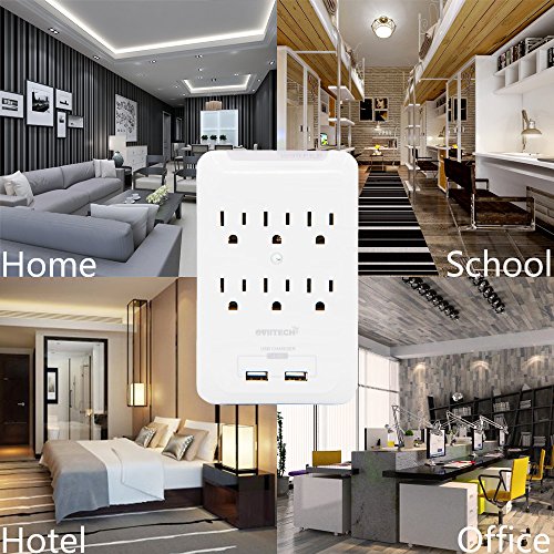Oviitech Multi-Function Wall Mount Adapter, Surge Protector Charging Station, Dual 3.1Amp Usb Charging Ports,6 Ac Socket Outlet Plugs,White #TOP4