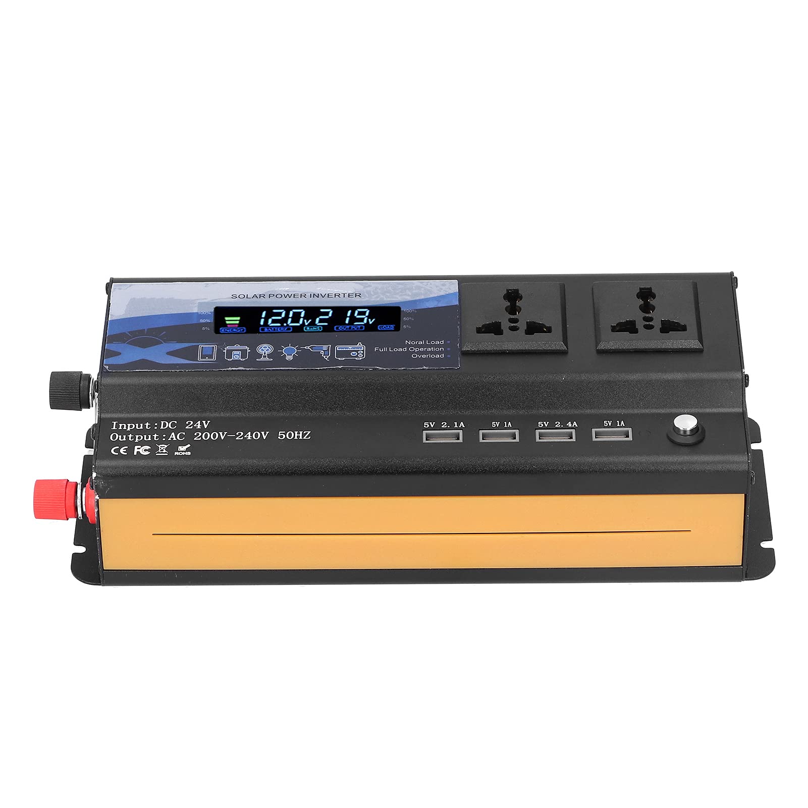 Cocoarm Falownik Samochodowy Przetwornica Mocy ze Stopu Aluminium 6000 W Szczytowa 900 W Rzeczywista Zmodyfikowana Fala Sinusoidalna 2 USB 2 Typ C LED Światło do Wycieczek Kempingowych i Użytkowania