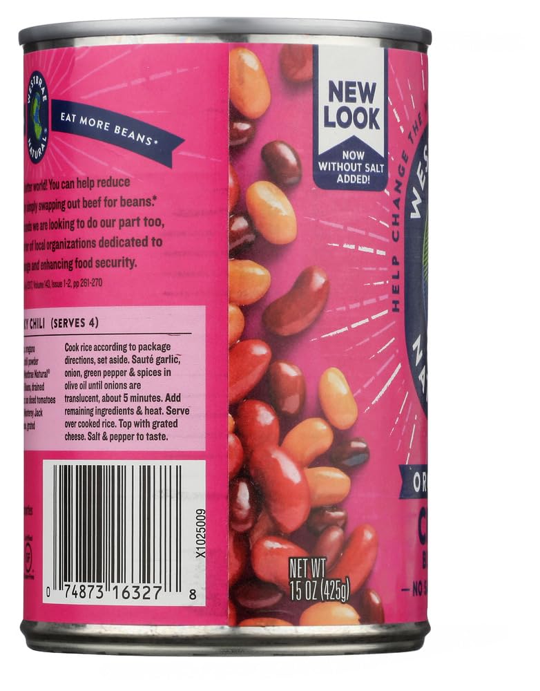 WESTBRAE Natural Organic Chili Beans, Source of Plant Based Protein and Fiber, Low Fat, Gluten Free, 15 oz (Pack of 12)