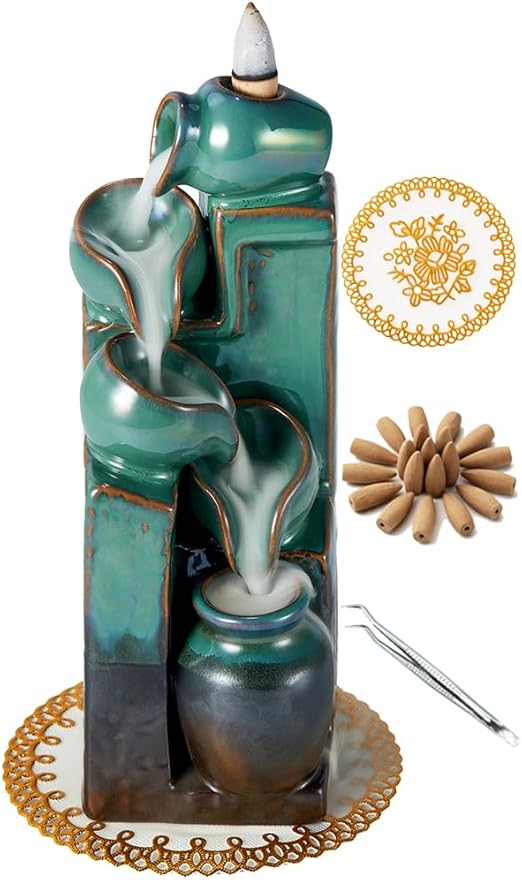 LAMDAWN Unique Cascading Basins Ceramic Waterfall Incense