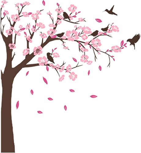 Calcomanías de pared grandes de flores rosadas, removibles, románticas flores de melocotón, murales de pared 3D para despegar y pegar, murales de