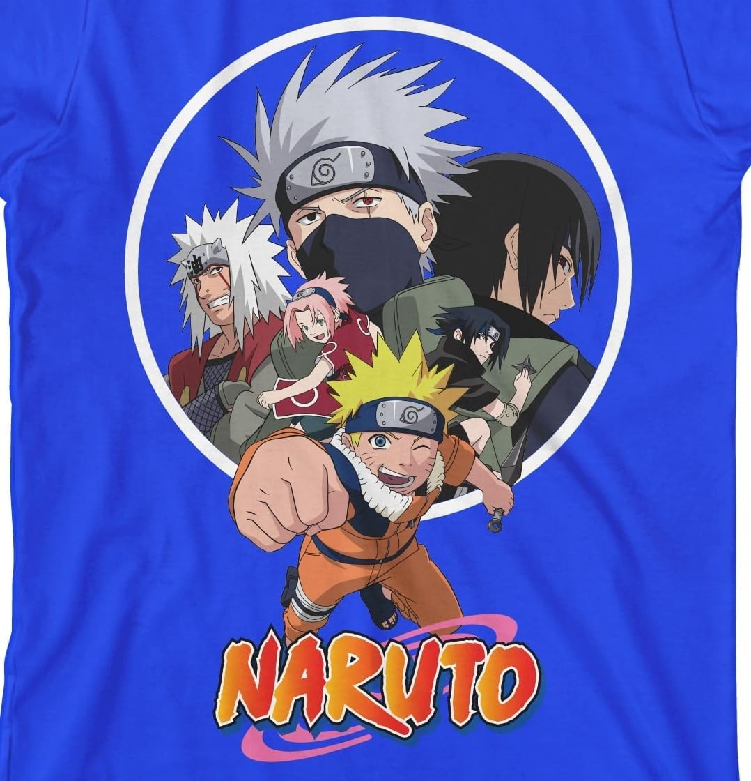 Naruto Classic Group Character Art with Logo Youth Boys Royal Blue Tee