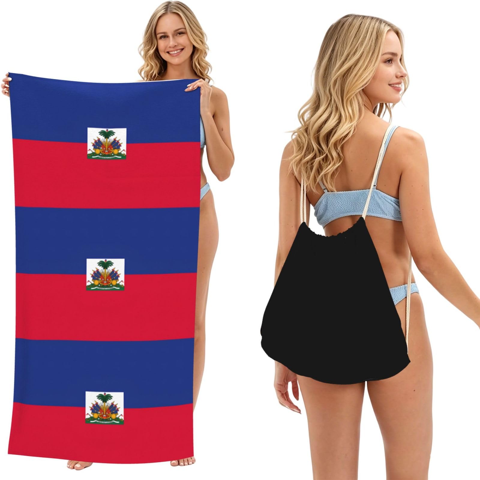 SKGOHLH Haitian flag 2in1 Packable Beach Towel Bag Women
