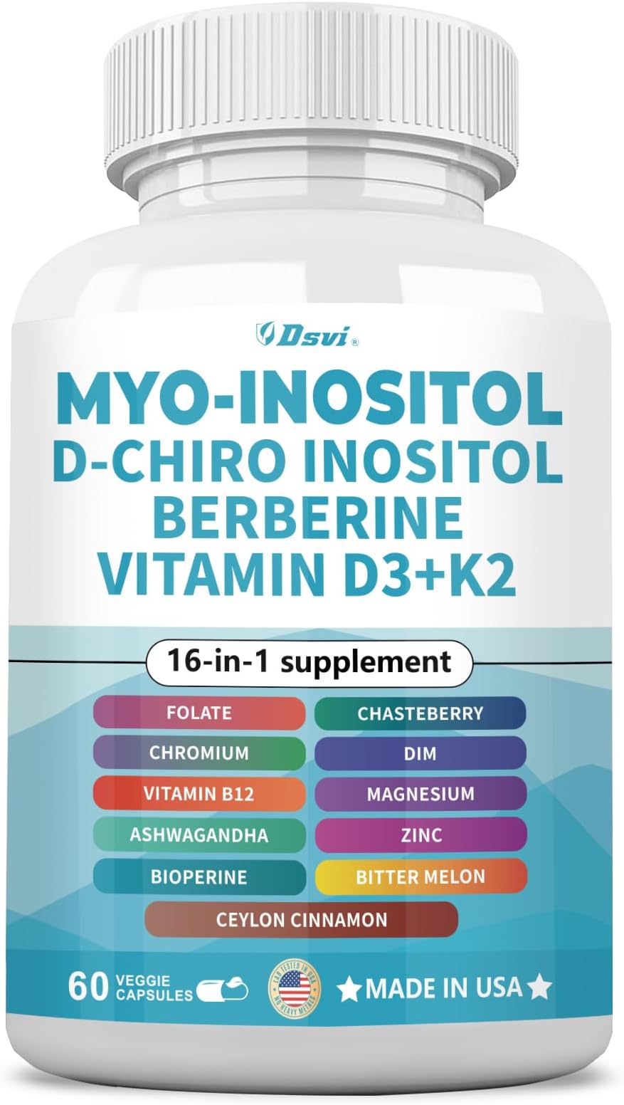 60 Capsules Inositol Supplement - Myo-Inositol and D-Chiro Inositol - Plus Berberine, Cinnamon, Ashwagandha + 5 More - Healthy Hormone Balance & Healthy Ovarian Support for Women