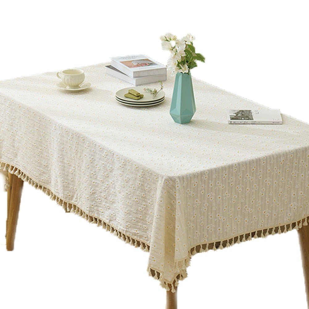 Bawełniany kwiatowy obrus mała stokrotka wzór 140 x 200 cm obrus na stół z frędzlami t do dekoracji kuchni i jadalni herbata parowa stół