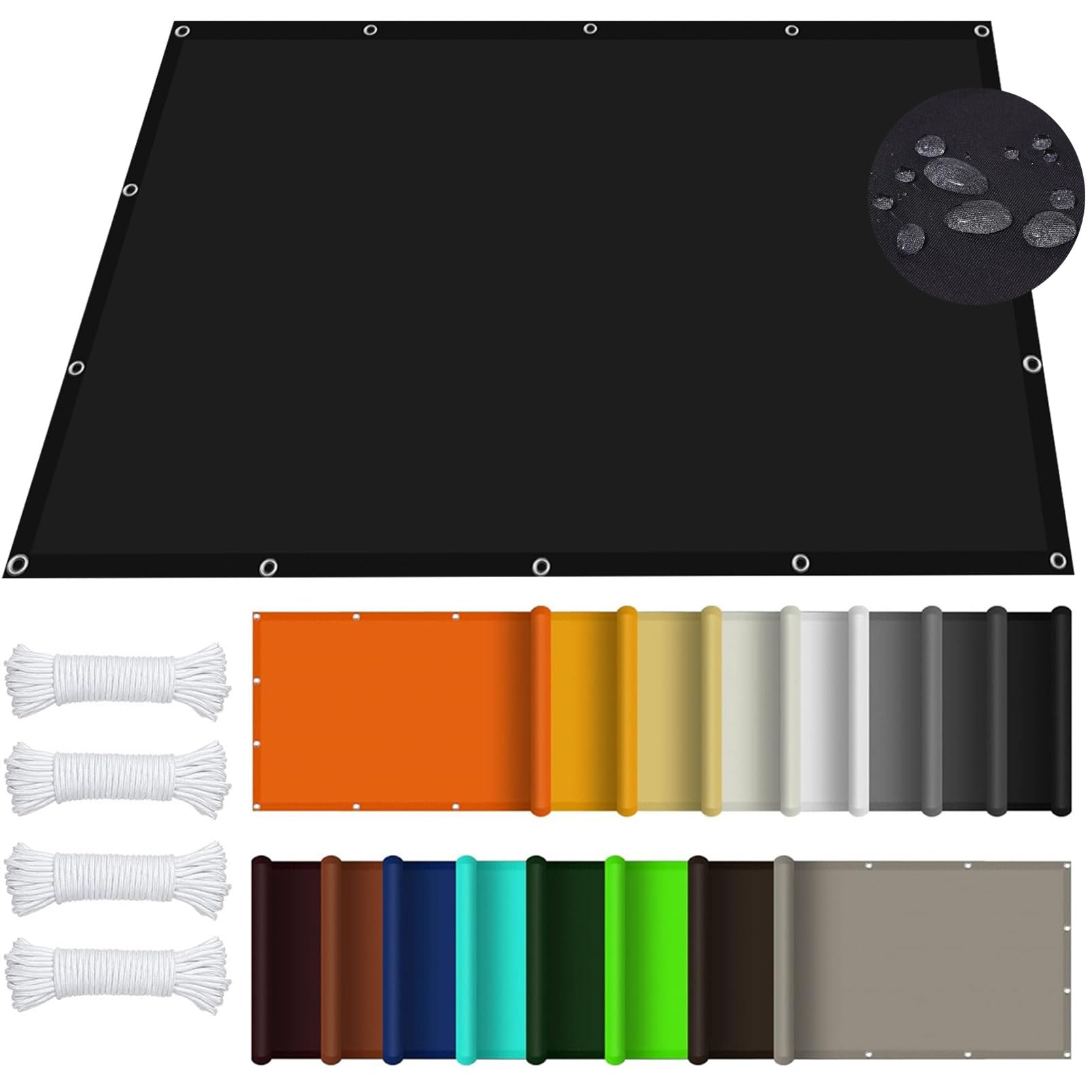 GLDYTVF Sun Sail Shade 1.7 x 3.4 m UV Protection with Rust Resistant Rings and Eyelet Sunscreen Awning Canopy for Garden Fence Balcony Terrace Black