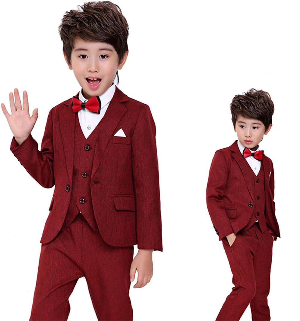 Gele Boy 4 Pieces Pure Black＆Blue Formal Suit,Vest+Pants+Blazer+Bow Tie