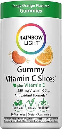 Rainbow Light Rebanadas de vitamina C de gomita vitamina E natural naranja ácido 90 gomitas el paquete puede variar