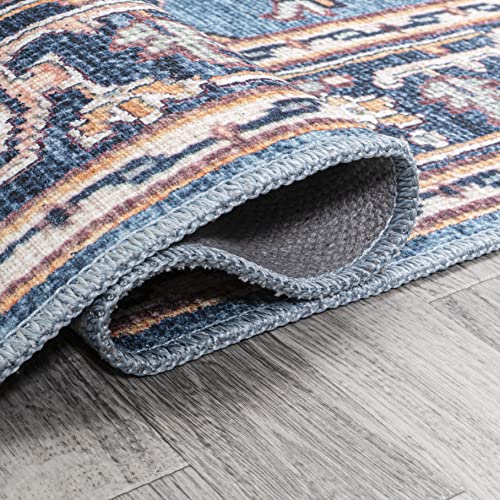 Tapete Cuadrado Azul Beige Lavable 6x6 ft miniatura 3
