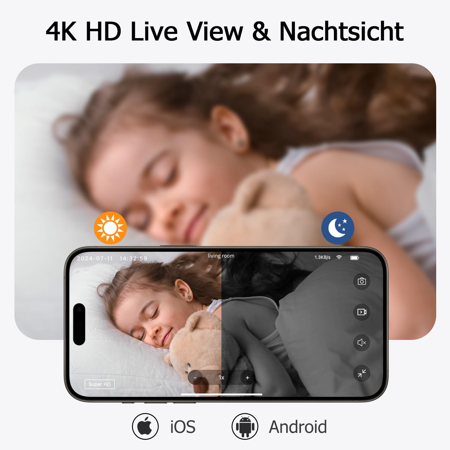 Mini Kamera Überwachung Innen | Überwachungskamera 10hr Akkulaufzeit | Kostenloser Cloud-Speicher, HD Mini Kamera Live Übertragung Handy WLAN, MicroSD Speicherung, Bewegungserkennung & Nachtsicht