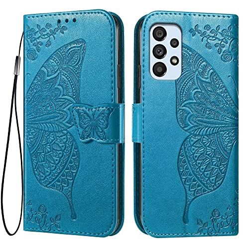 Custodia per Samsung Galaxy A53 5G 6.5 Inches Flip Folio Cover Magnetica per Telefono con 3 Slot per Schede 1 Portafoglio Case - blu pelle