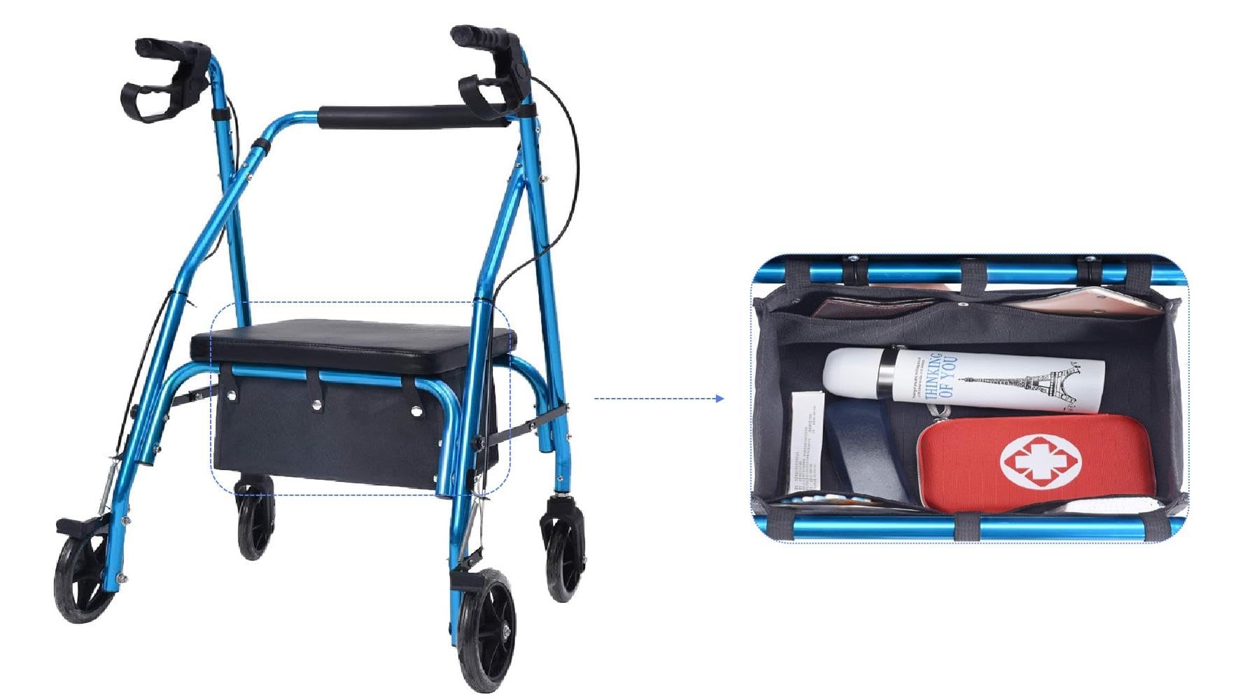Bolsas para andador XINFULLWOL, bolsa de almacenamiento para andador debajo del asiento, accesorios para andador plegable, bolsas de accesorios para personas mayores, cesta médica de reemplazo debajo