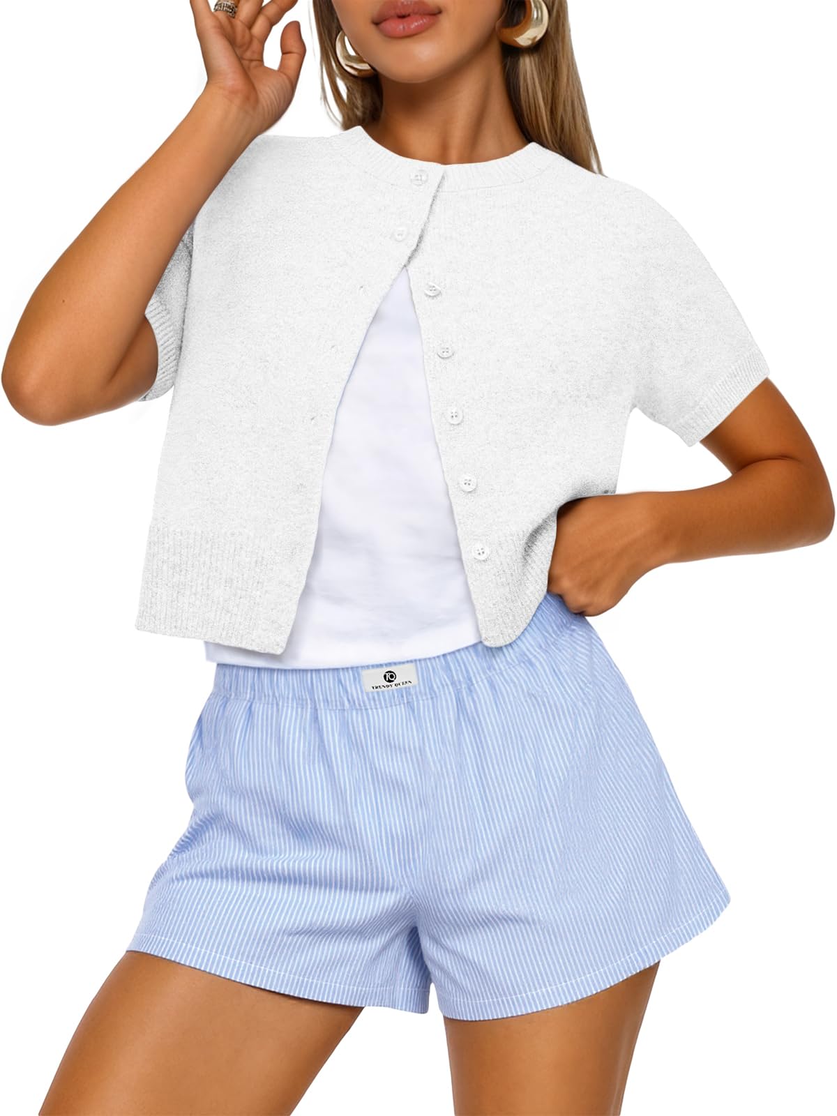 Cropped Short Sleeve Cardigan Sweaters for Women Summer Lightweight Spring Outfits Y2k Fashion Clothes 2026-image-15