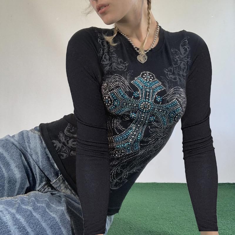 Y2K Fairy Grunge Long Sleeve Shirts Aesthetic Graphic Slim Fit Tops Vintage Harajuku 90s Girls Autumn Streetwear2