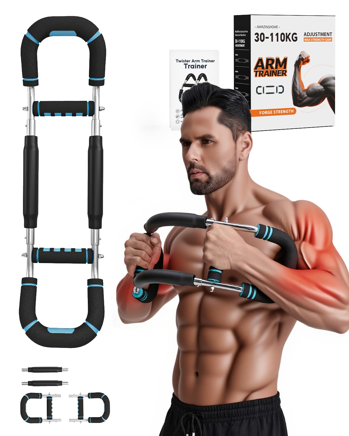 AMAZINGHOME Twister Arm Trainer - 30-110lb Adjustable Ergonomic Chest Workout Equipment for Men & Women, All-Round Training for Chest, Arms & Shoulders, Portable Home/Outdoor Use