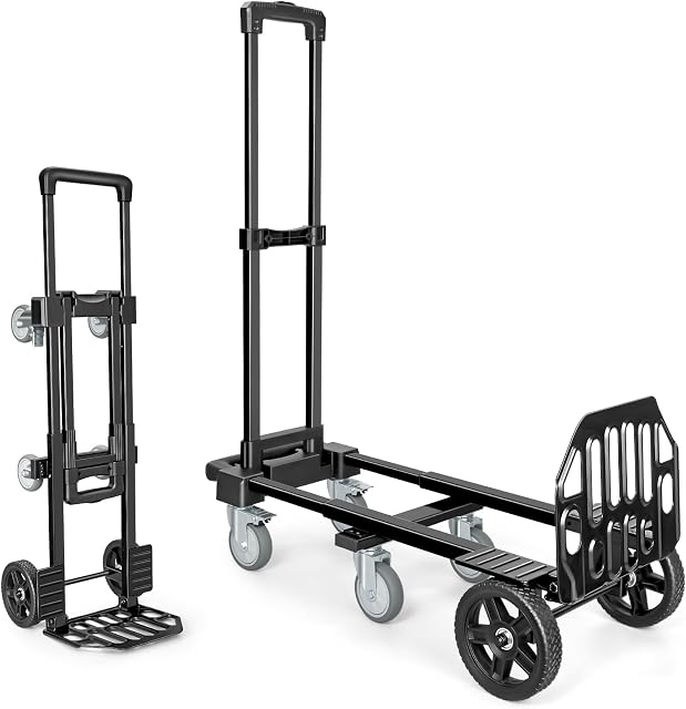 KEDSUM 3-in-1 Cart Dolly convertible avec roues, 600LBS Camion à main lourd Dolly, camion à main avec angle de poignée réglable & Base extensible pour la maison, Maisons de guerre, Dorm, 6-Wheel Conception avec freins