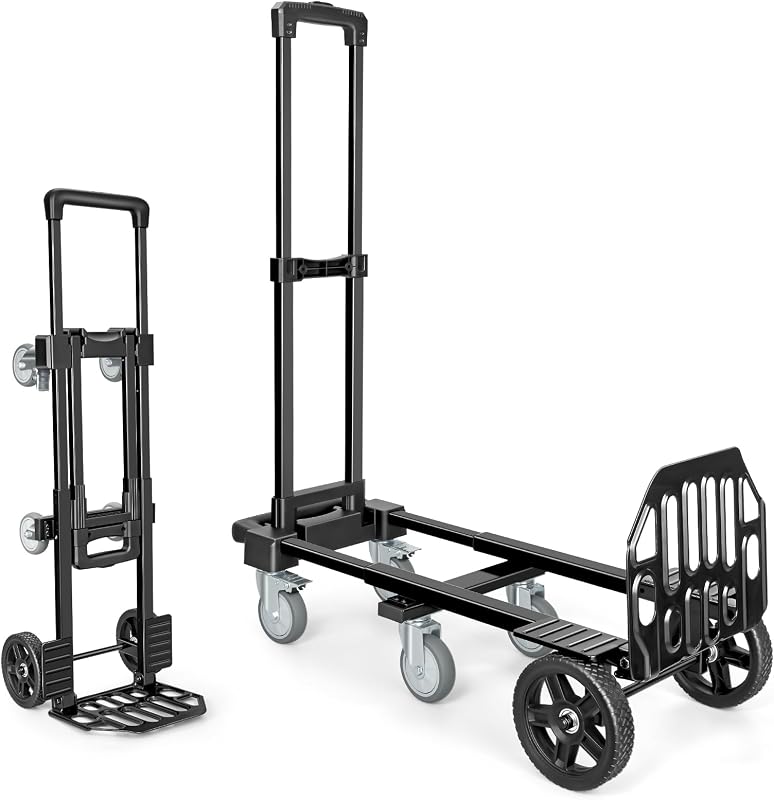 KEDSUM 3-in-1 Convertible Dolly Cart with Wheels, 600LBS Heavy Duty Hand Truck Dolly, Hand Truck with Adjustable Handle Angle & Expandable Base for Home,Warehouses,Dorm, 6-Wheel Design with Brakes