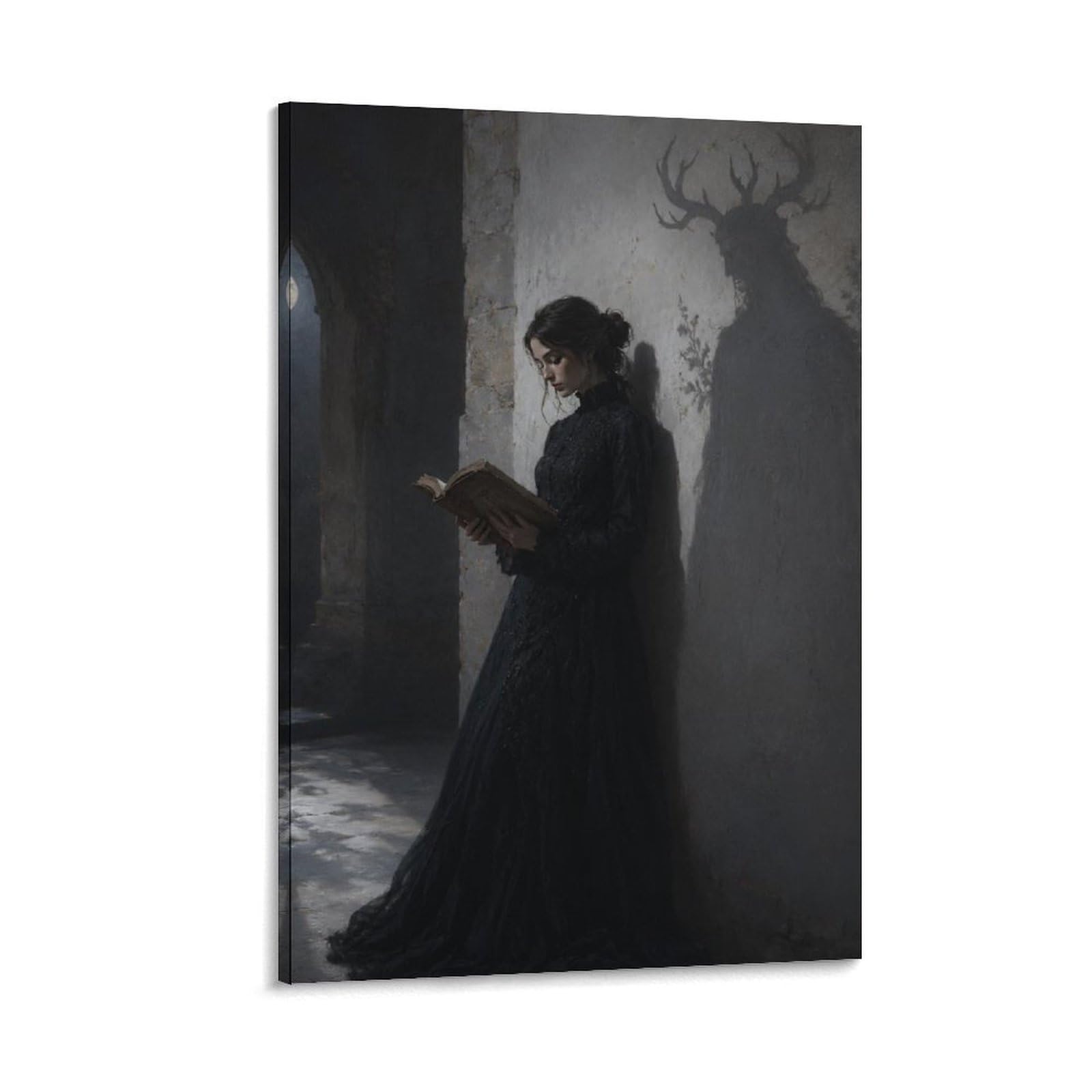W7C8U2X3 Woman Reading Deer Shadow Canvas Wall Art, Cozy Reading Wall Art