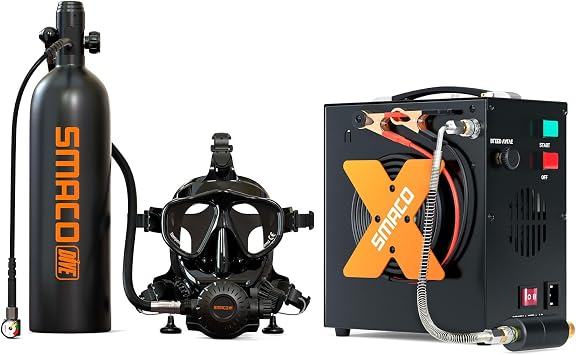 SMACO Mini Scuba Tank with Full Face Diving Mask,Reusable Lung Air Tank Sub Mask S700 Plus 1.9L Portable Mini Diving Tank Pony Bottle for Underwater Exploration Boat Cleaning Pool Inspections Rescue