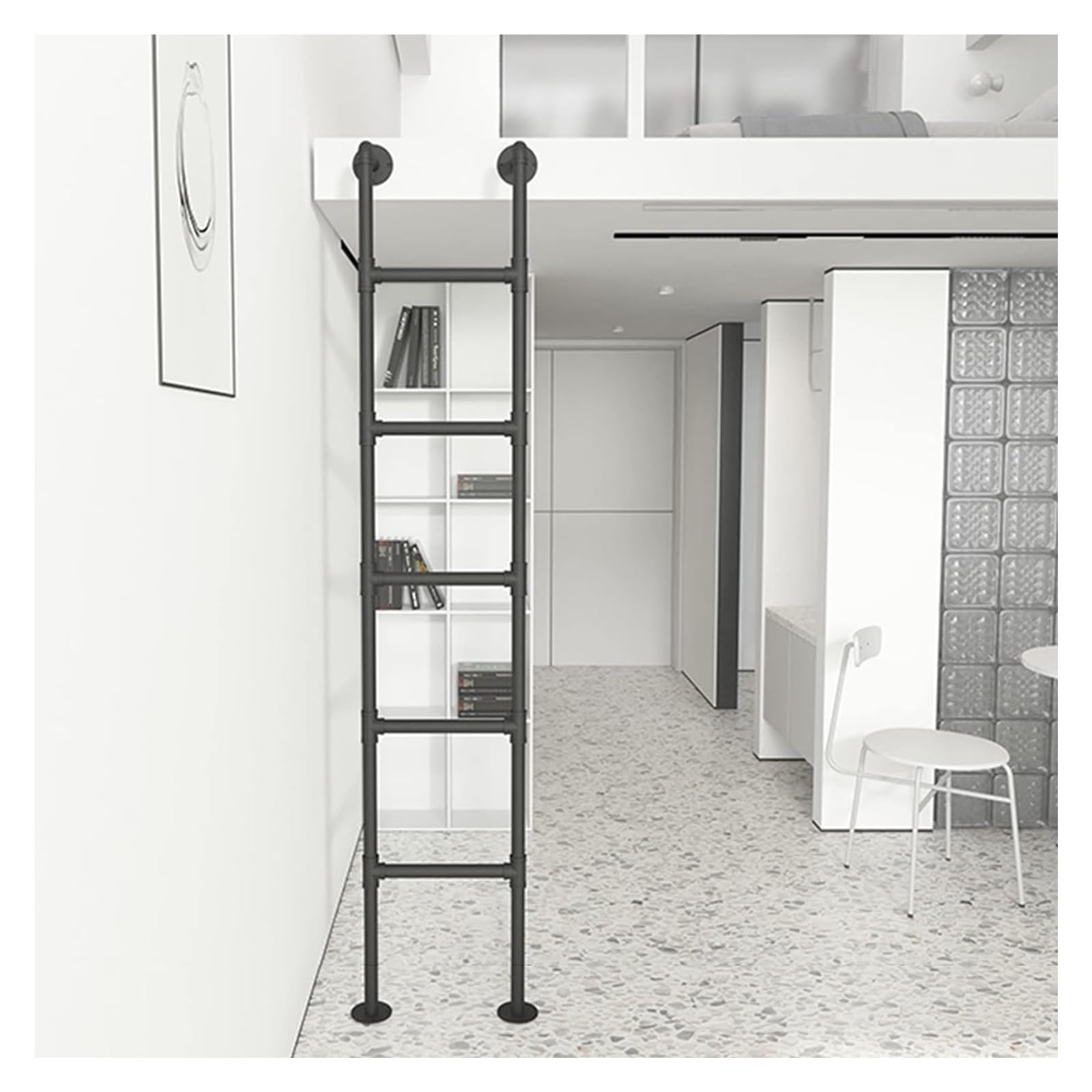 Échelle de lit noire pour mezzanine et grenier avec repose-pieds