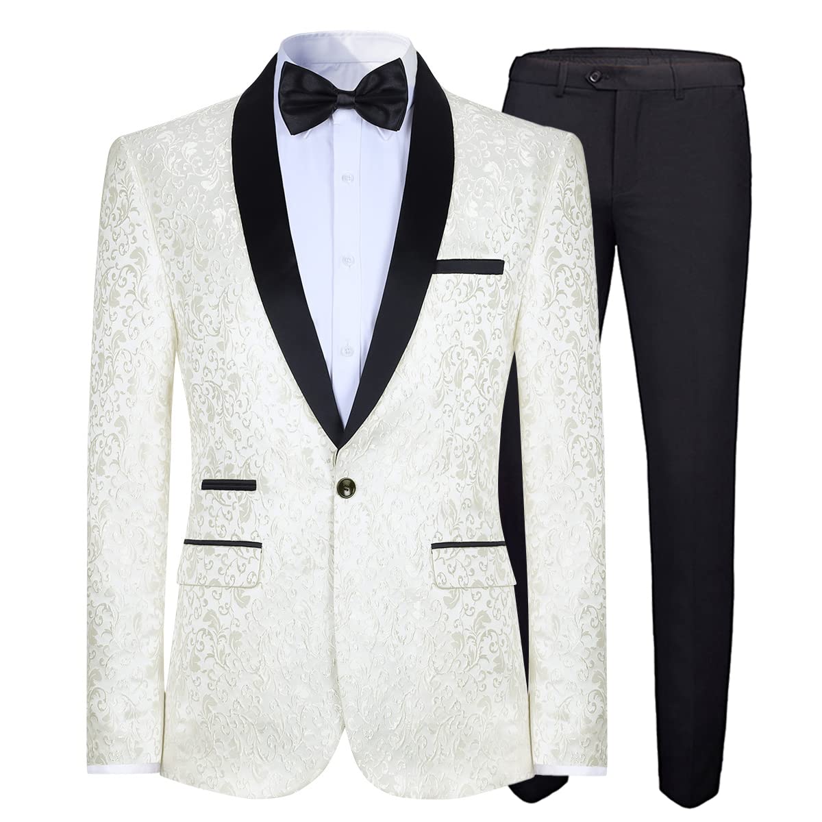Cloudstyle Mens 2 Piece Floral Jacquard Dress Suit Set