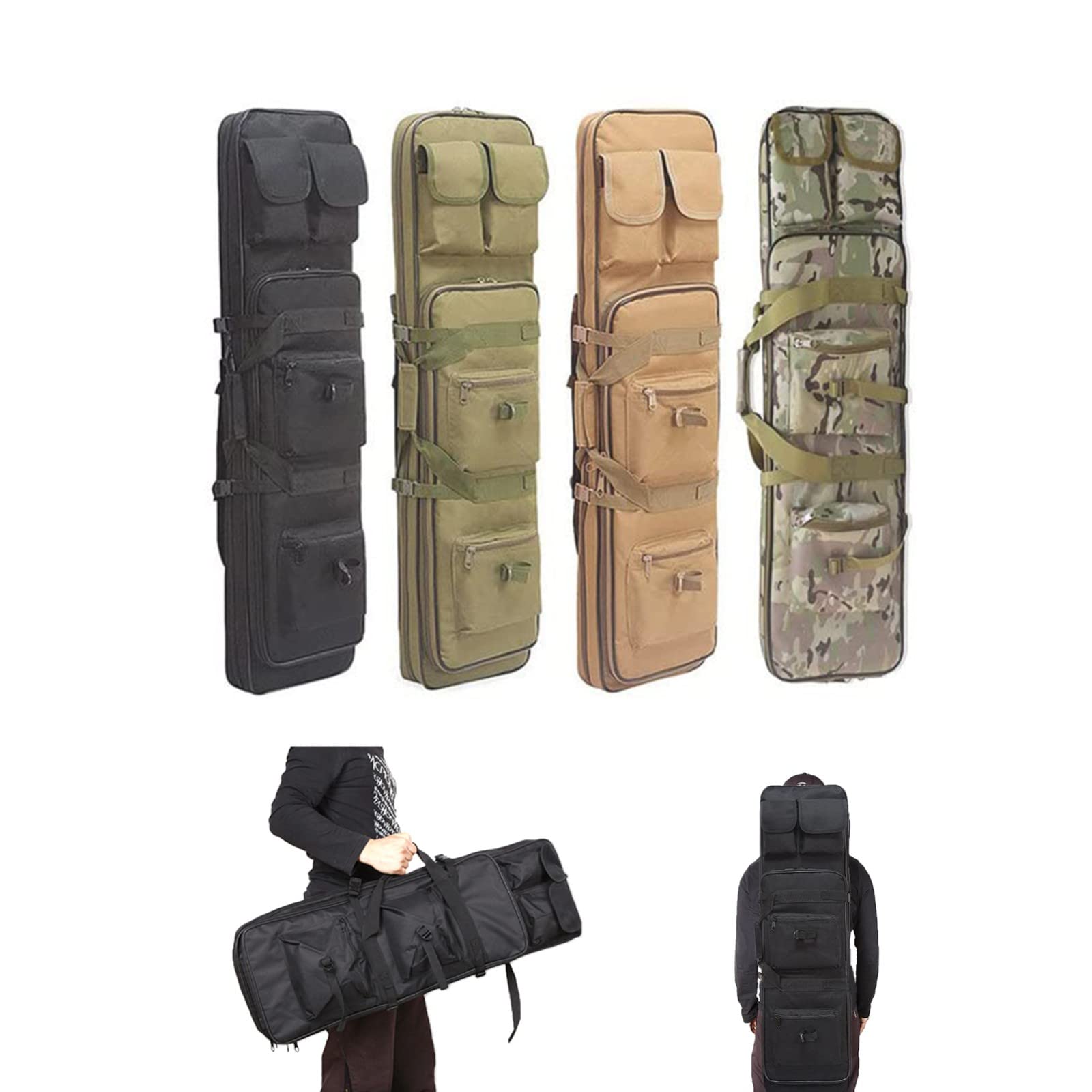 Custodia Tattica A Doppio Fucile 85cm/100cm/120cm, Borsa a Doppio Fucile Morbida,Borsa Tattica per Pistola Lunga,Zaino Fucile Caccia Canna da Pesca Borsa con Tasche Multiple